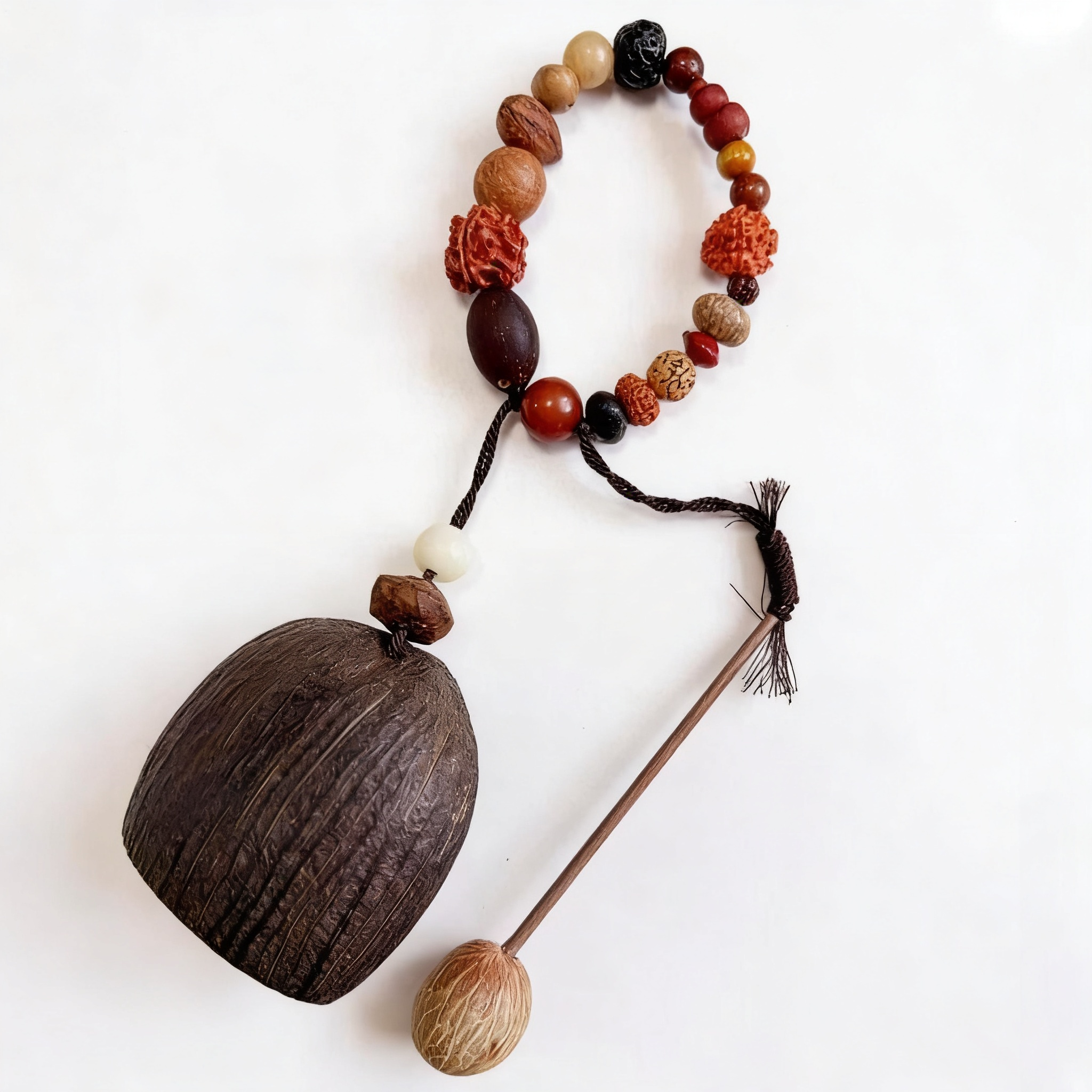 Natural Mixed Bodhi Seed Wooden Bell Ornament | Handmade New Chinese Style Dried Fruit Shell Hanging Charm