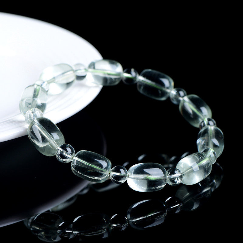 Natural Green Phantom Quartz Irregular Barrel Bracelet | 5×8mm Clear Healing Crystal Single Strand Bracelet for Men Women