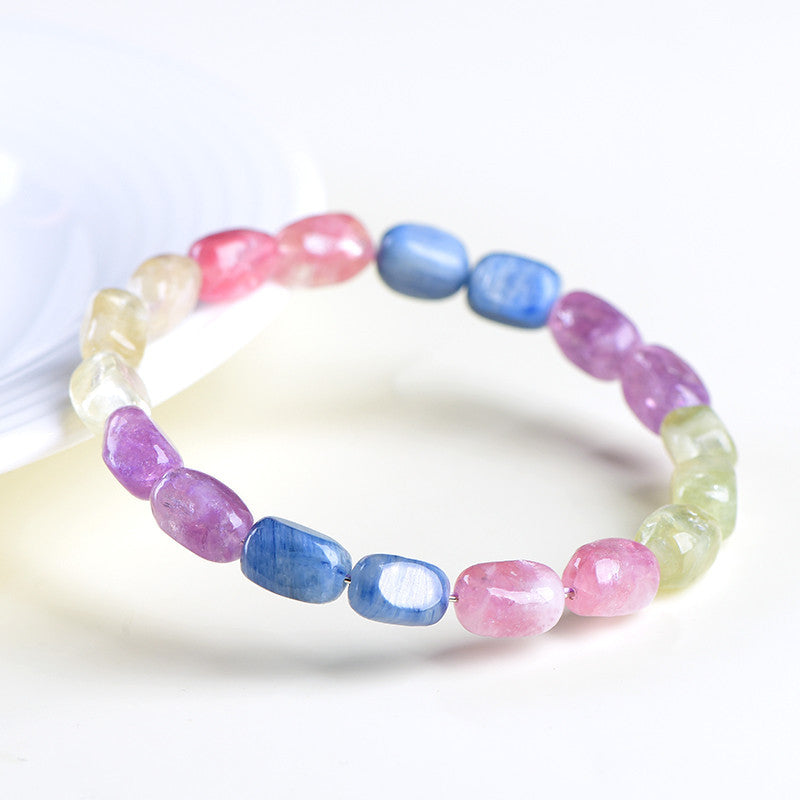 Natural Rainbow Morganite Irregular Single Strand Bracelet | 6×9mm Sweet Macaron Color Healing Crystal Stackable Bracelet for Women