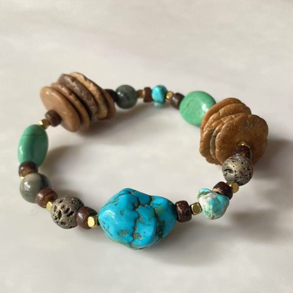 Boho Irregular Natural Mixed Gemstone Beaded Bracelet | 2 Styles Turquoise & White Howlite Unisex Vintage Stone Wrist Jewelry