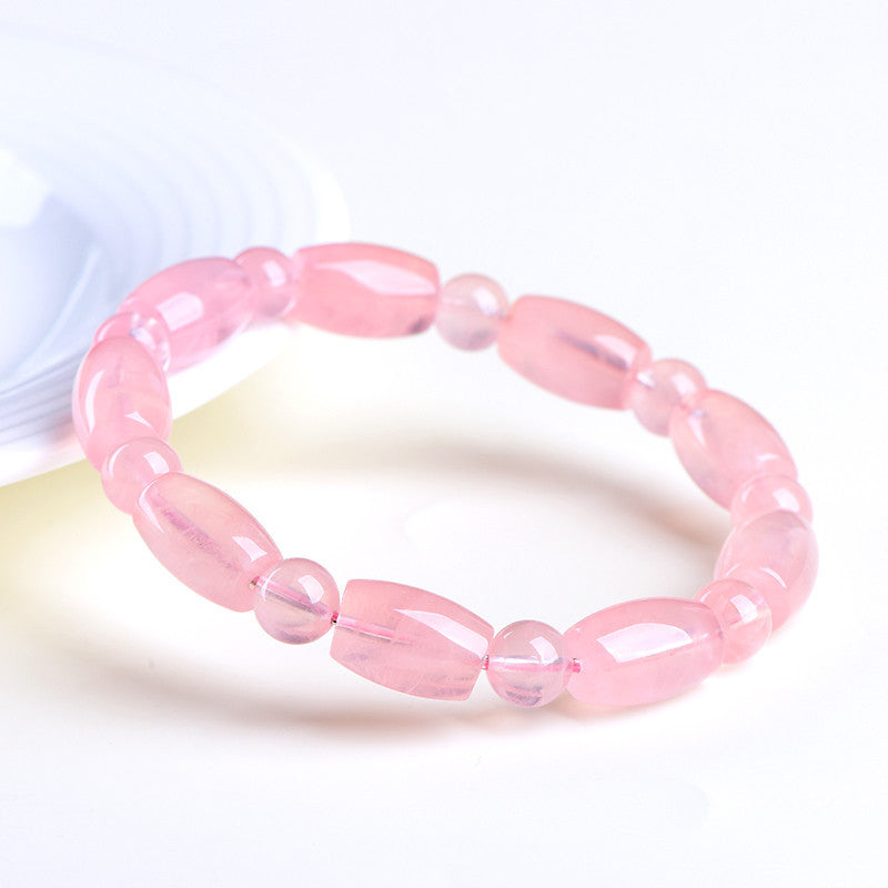 4A/5A/6A/7A Grade Natural Madagascar Pink Rose Quartz Barrel Bracelet | 9×14mm Polished Cut Healing Crystal Bracelet for Women