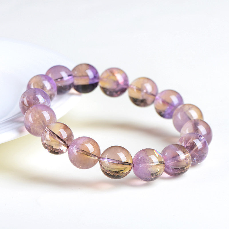 4A Grade Brazilian Natural Ametrine Single Strand Bracelet | 7~7.8mm Two-Tone Clear Healing Crystal Bracelet for Men Women