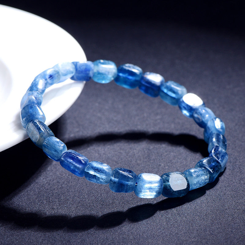 Natural Kyanite Cube Cut Single Strand Bracelet | 4×5mm Lightweight Healing Blue Crystal Stackable Bracelet for Men Women