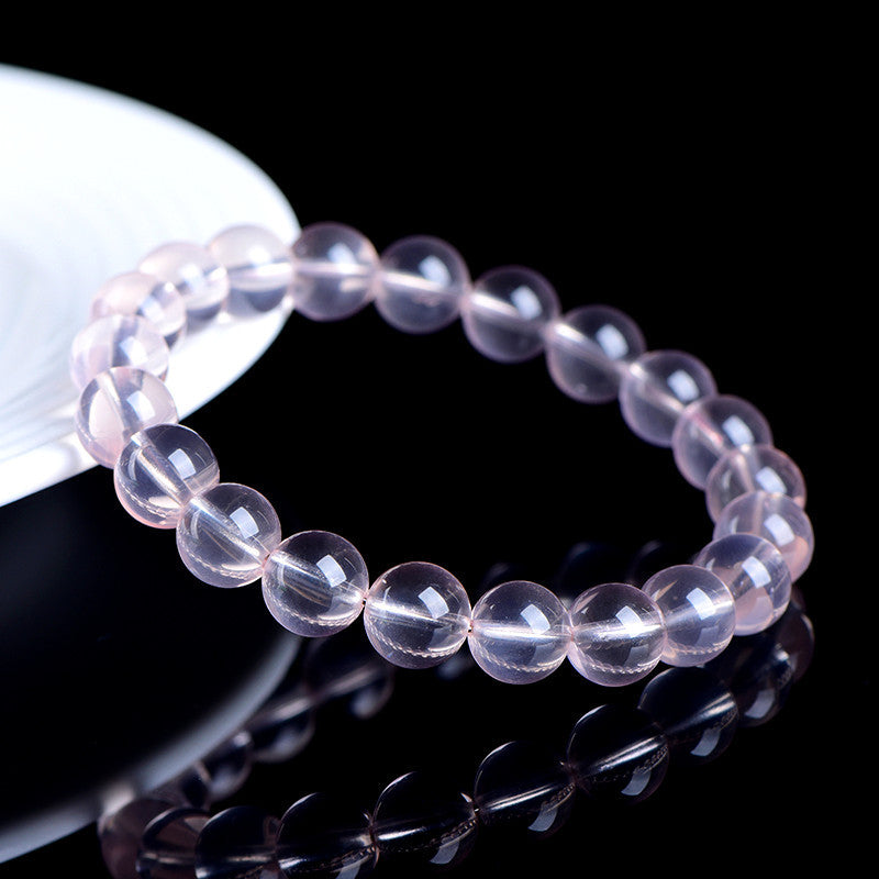 3A Grade Ice Peach Natural Rose Quartz Single Strand Bracelet | 9~9.8mm Clear Pink Round Bead Healing Bracelet for Women
