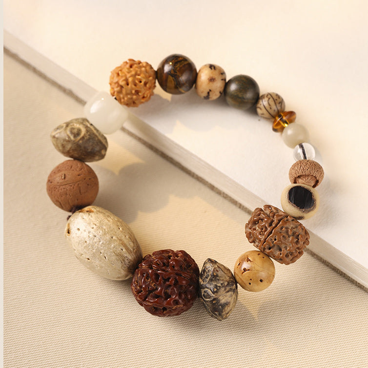 Traditional Chinese 18 Kinds Mixed Bodhi Seed Bracelet | Vintage Zen Multi-bead Unisex Worry Bead Wrist Jewelry