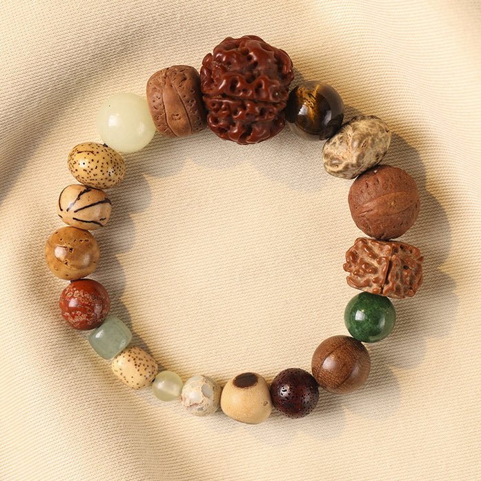 Traditional Chinese 18 Kinds Mixed Bodhi Seed Bracelet | Vintage Zen Multi-bead Unisex Worry Bead Wrist Jewelry