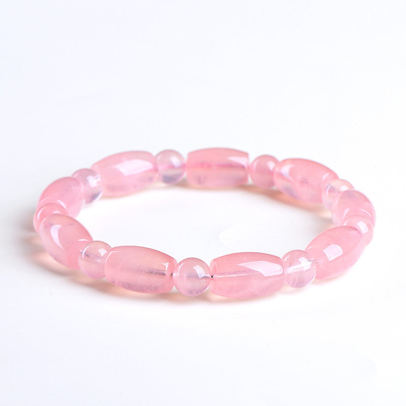 4A/5A/6A/7A Grade Natural Madagascar Pink Rose Quartz Barrel Bracelet | 9×14mm Polished Cut Healing Crystal Bracelet for Women