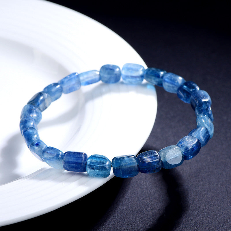Natural Kyanite Cube Cut Single Strand Bracelet | 4×5mm Lightweight Healing Blue Crystal Stackable Bracelet for Men Women