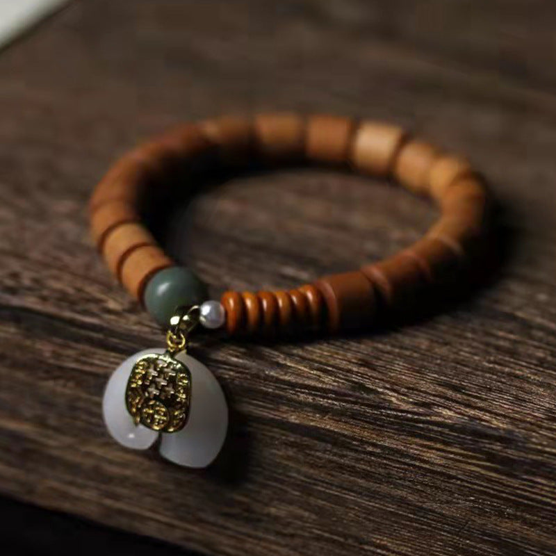 New Chinese Style Barrel Bead Barbie Sandalwood Bracelet | Natural Wood Elephant Charm Vintage Unisex Wrist Jewelry