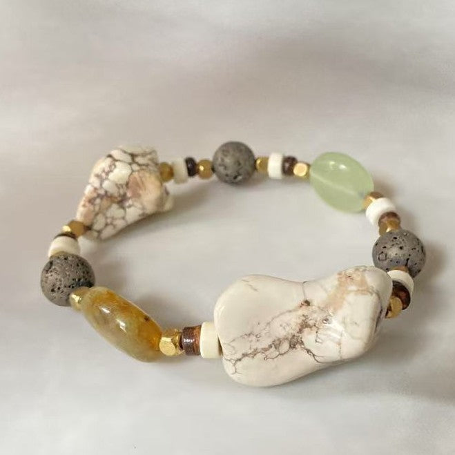 Boho Irregular Natural Mixed Gemstone Beaded Bracelet | 2 Styles Turquoise & White Howlite Unisex Vintage Stone Wrist Jewelry
