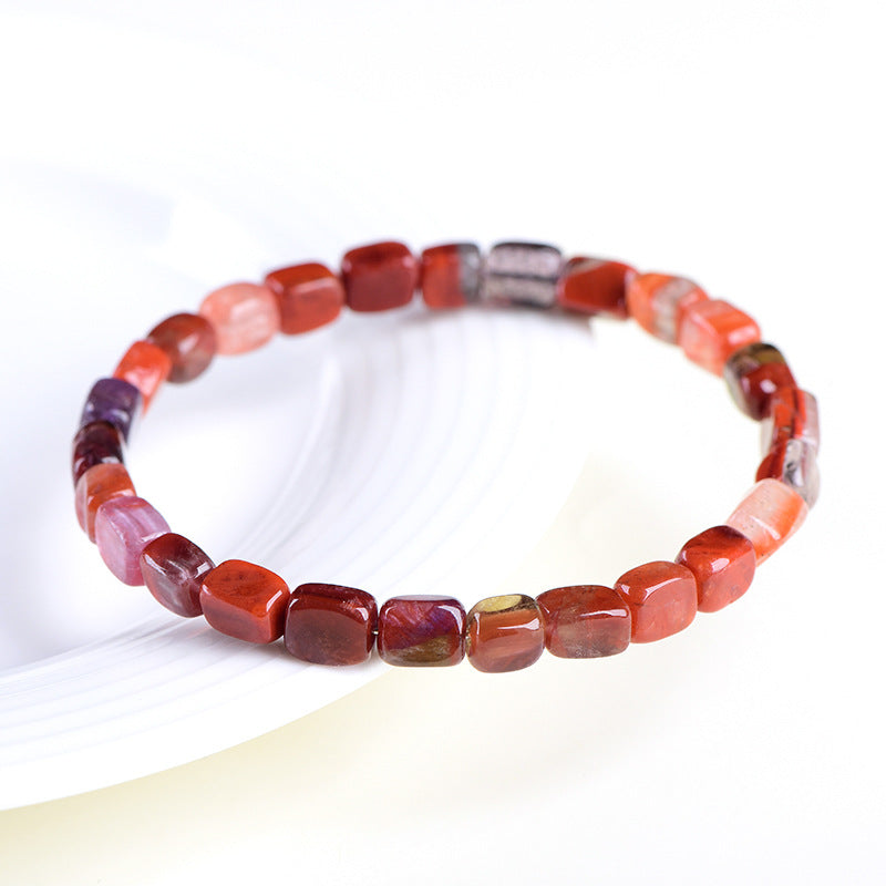 4A & 5A Grade Red Aurora Cube Natural Crystal Bracelet | 4mm Multi-Inclusion Rutilated Quartz Single Strand Women Stackable Bracelet
