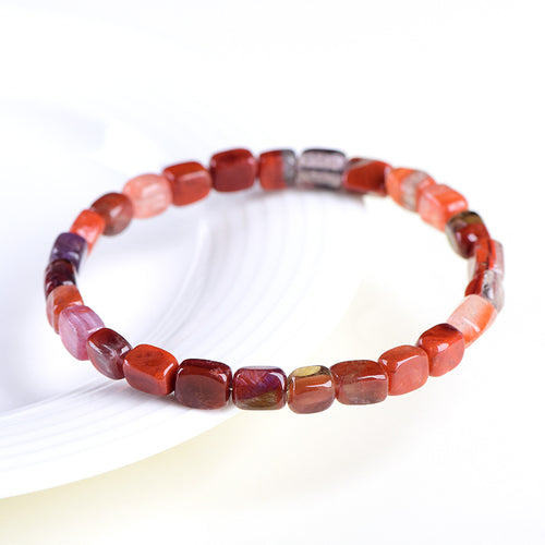 4A & 5A Grade Red Aurora Cube Natural Crystal Bracelet | 4mm Multi-Inclusion Rutilated Quartz Single Strand Women Stackable Bracelet