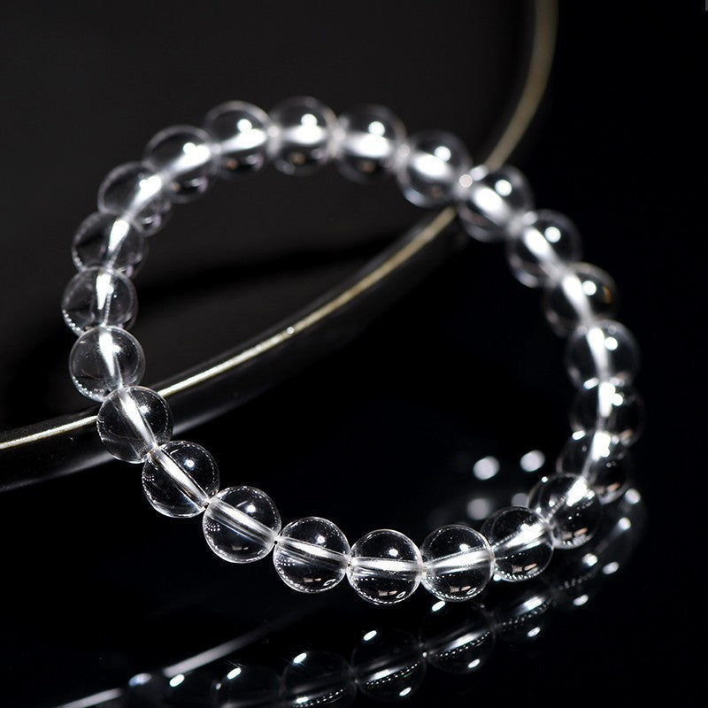 High Purity Natural East China Clear Quartz Single Strand Bracelet | 6mm Classic Round Bead Plain Bracelet for Men Women