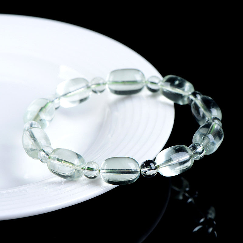 Natural Green Phantom Quartz Irregular Barrel Bracelet | 5×8mm Clear Healing Crystal Single Strand Bracelet for Men Women