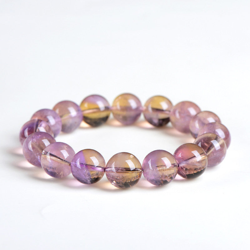 4A Grade Brazilian Natural Ametrine Single Strand Bracelet | 7~7.8mm Two-Tone Clear Healing Crystal Bracelet for Men Women