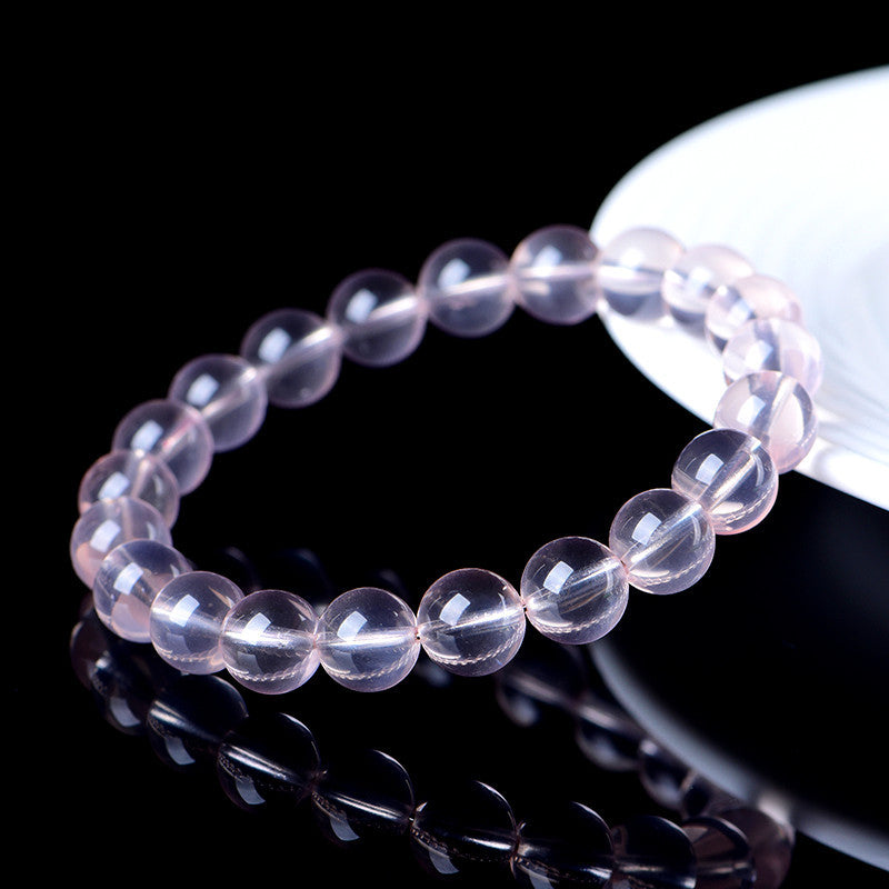 3A Grade Ice Peach Natural Rose Quartz Single Strand Bracelet | 9~9.8mm Clear Pink Round Bead Healing Bracelet for Women