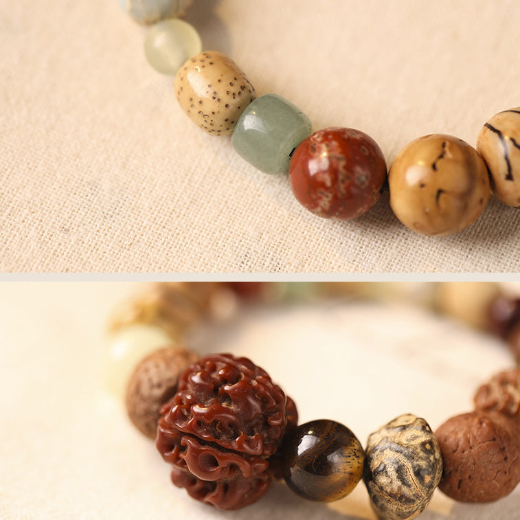 Traditional Chinese 18 Kinds Mixed Bodhi Seed Bracelet | Vintage Zen Multi-bead Unisex Worry Bead Wrist Jewelry