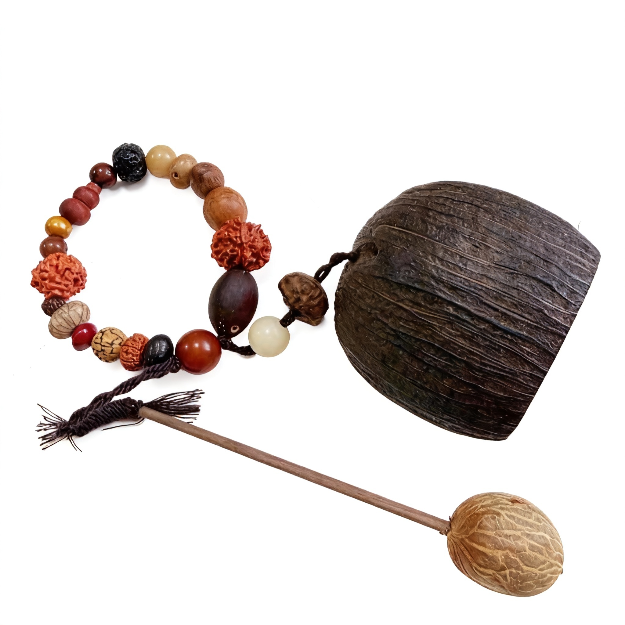 Natural Mixed Bodhi Seed Wooden Bell Ornament | Handmade New Chinese Style Dried Fruit Shell Hanging Charm