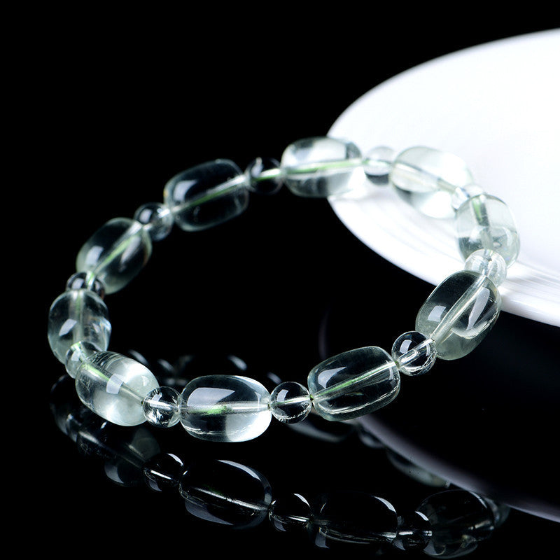 Natural Green Phantom Quartz Irregular Barrel Bracelet | 5×8mm Clear Healing Crystal Single Strand Bracelet for Men Women
