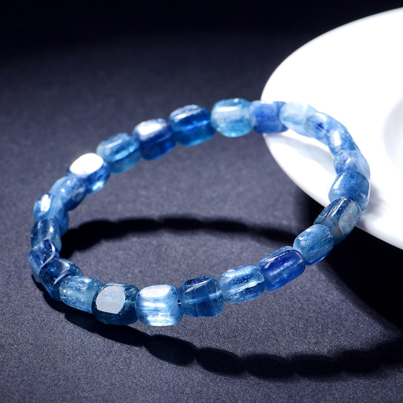 Natural Kyanite Cube Cut Single Strand Bracelet | 4×5mm Lightweight Healing Blue Crystal Stackable Bracelet for Men Women