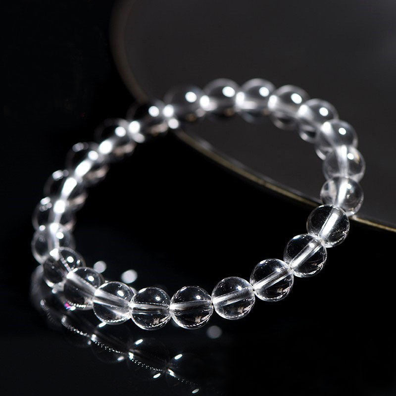 High Purity Natural East China Clear Quartz Single Strand Bracelet | 6mm Classic Round Bead Plain Bracelet for Men Women