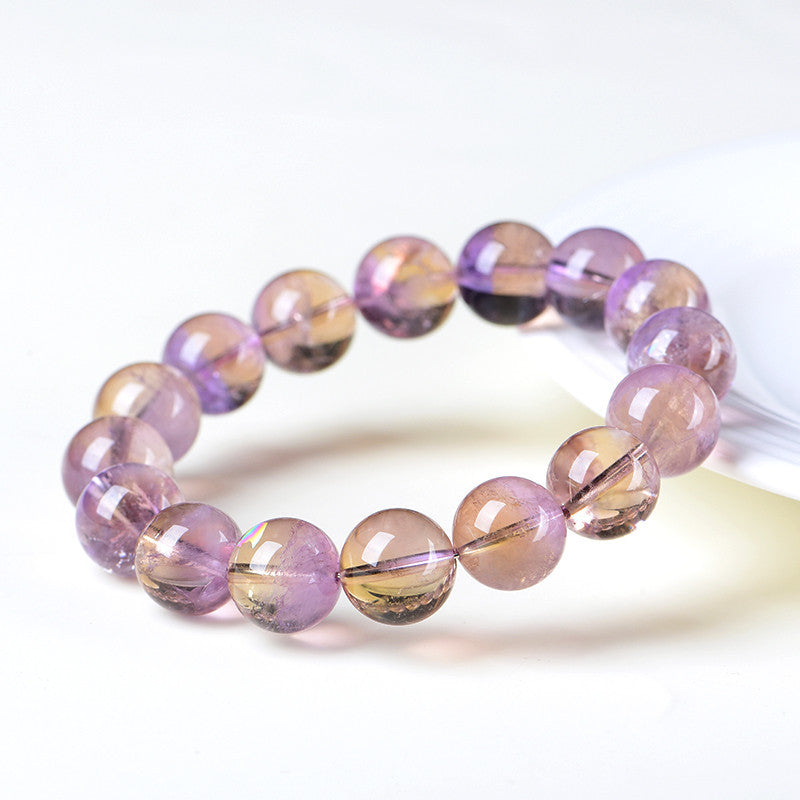 4A Grade Brazilian Natural Ametrine Single Strand Bracelet | 7~7.8mm Two-Tone Clear Healing Crystal Bracelet for Men Women