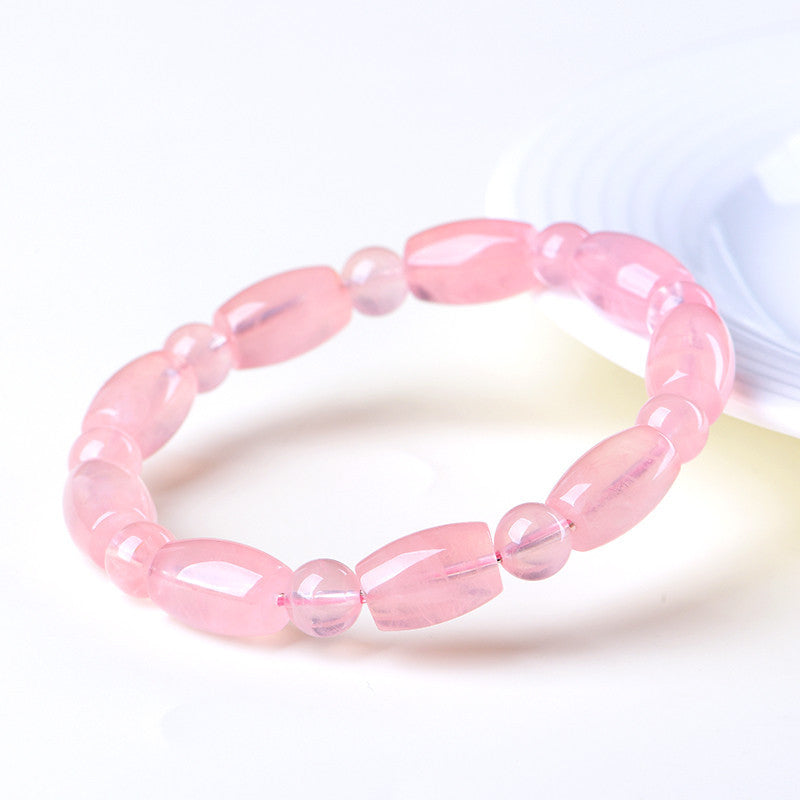 4A/5A/6A/7A Grade Natural Madagascar Pink Rose Quartz Barrel Bracelet | 9×14mm Polished Cut Healing Crystal Bracelet for Women