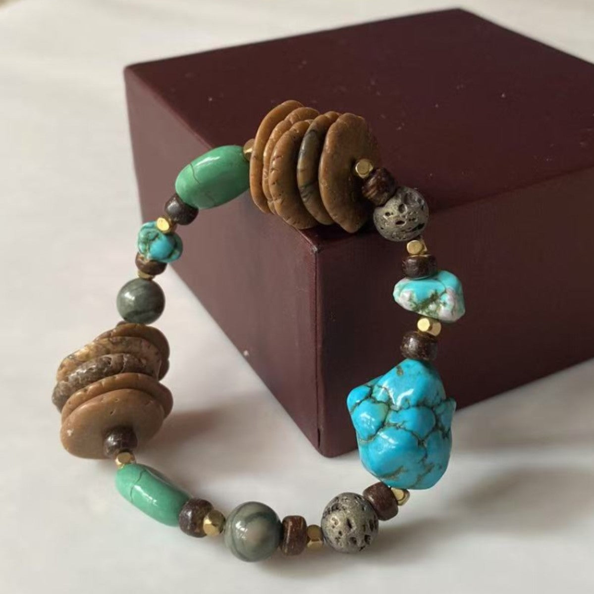 Boho Irregular Natural Mixed Gemstone Beaded Bracelet | 2 Styles Turquoise & White Howlite Unisex Vintage Stone Wrist Jewelry
