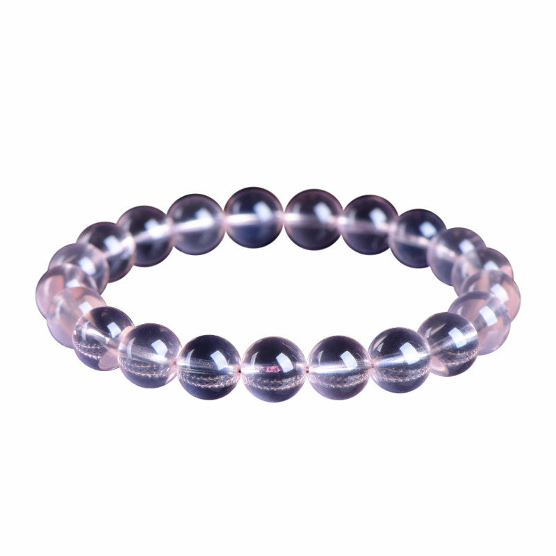 3A Grade Ice Peach Natural Rose Quartz Single Strand Bracelet | 9~9.8mm Clear Pink Round Bead Healing Bracelet for Women