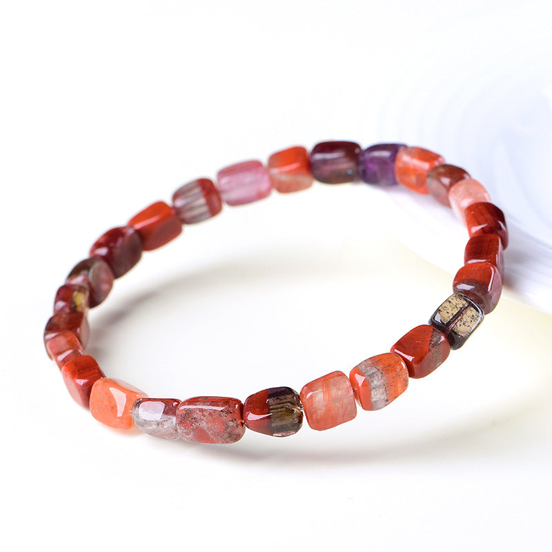 4A & 5A Grade Red Aurora Cube Natural Crystal Bracelet | 4mm Multi-Inclusion Rutilated Quartz Single Strand Women Stackable Bracelet