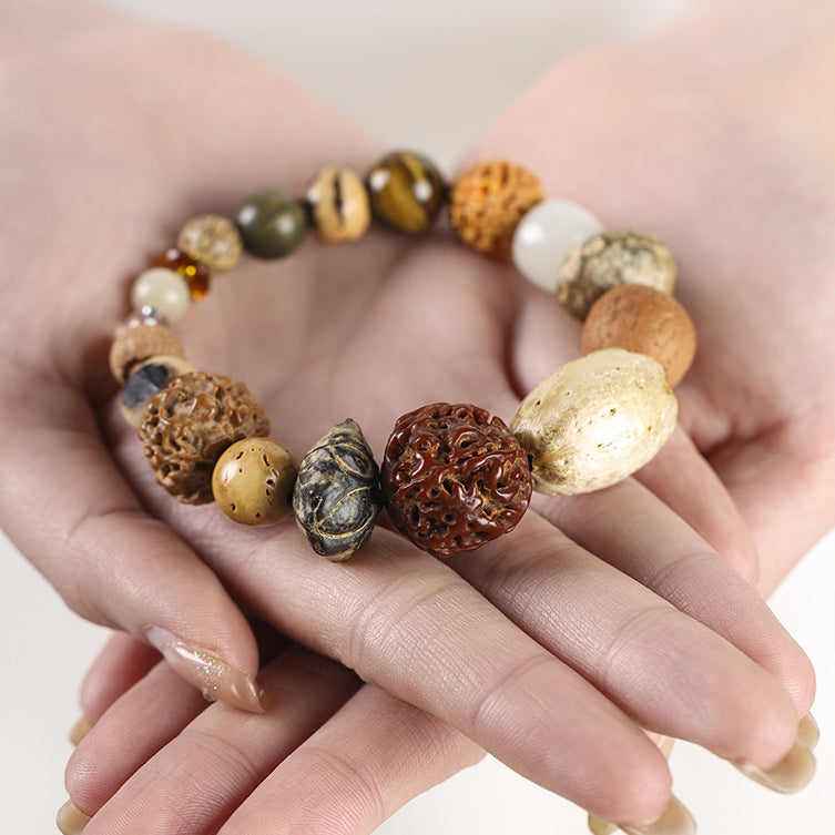 Traditional Chinese 18 Kinds Mixed Bodhi Seed Bracelet | Vintage Zen Multi-bead Unisex Worry Bead Wrist Jewelry