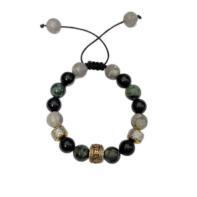 New Chinese Style Natural Stone Adjustable Bracelet | Unisex Vintage Hip Hop Beaded Wristband 10mm Kestrel Stone Jewelry