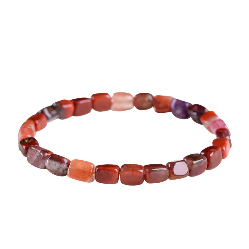 4A & 5A Grade Red Aurora Cube Natural Crystal Bracelet | 4mm Multi-Inclusion Rutilated Quartz Single Strand Women Stackable Bracelet