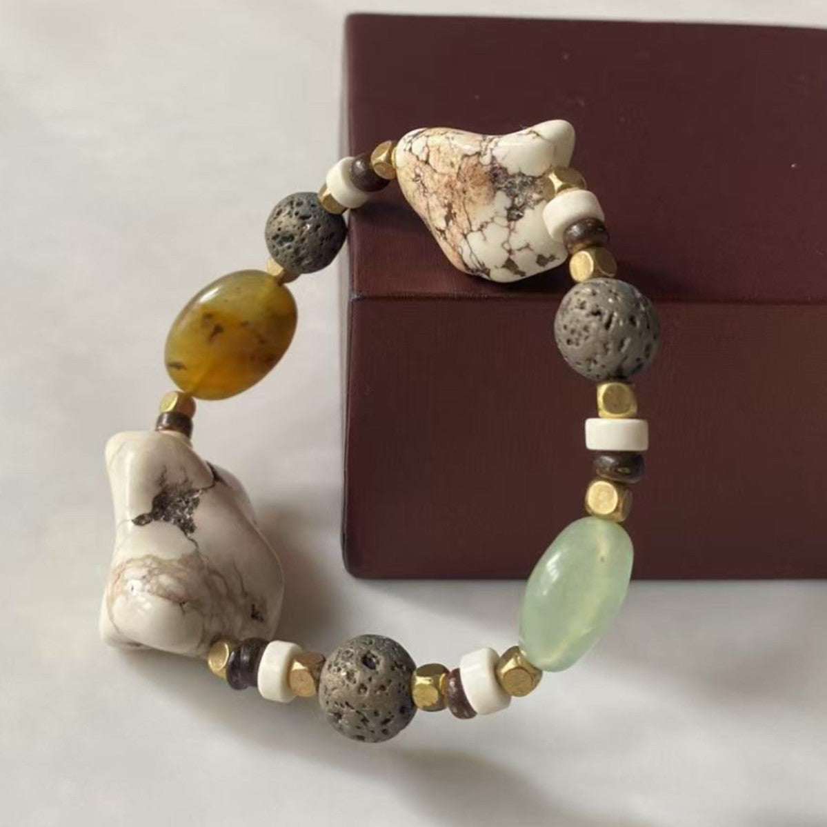 Boho Irregular Natural Mixed Gemstone Beaded Bracelet | 2 Styles Turquoise & White Howlite Unisex Vintage Stone Wrist Jewelry