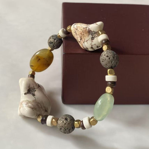 Boho Irregular Natural Mixed Gemstone Beaded Bracelet | 2 Styles Turquoise & White Howlite Unisex Vintage Stone Wrist Jewelry
