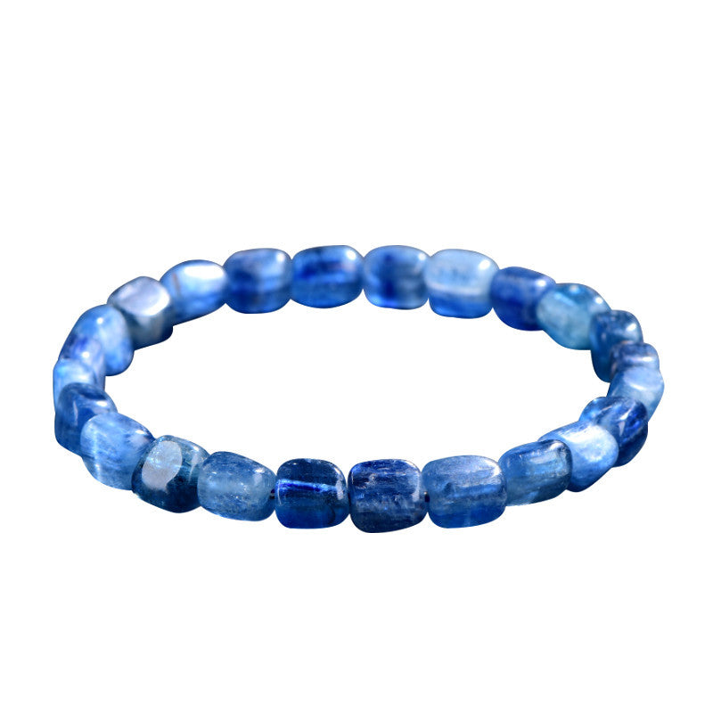 Natural Kyanite Cube Cut Single Strand Bracelet | 4×5mm Lightweight Healing Blue Crystal Stackable Bracelet for Men Women