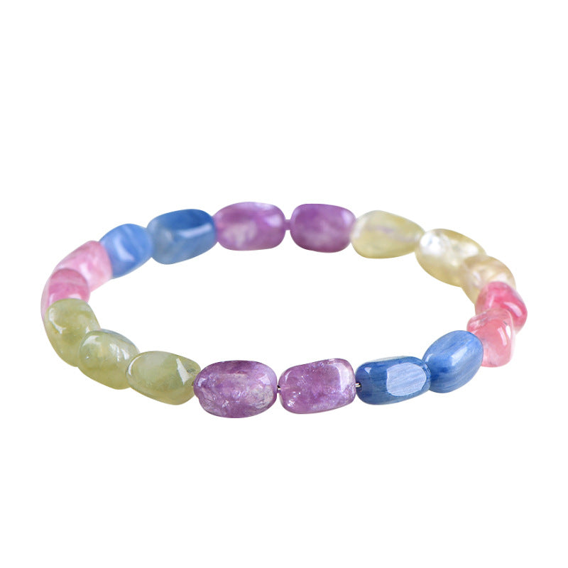Natural Rainbow Morganite Irregular Single Strand Bracelet | 6×9mm Sweet Macaron Color Healing Crystal Stackable Bracelet for Women