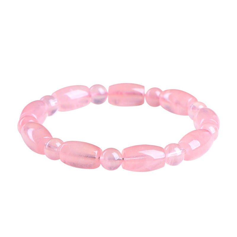 4A/5A/6A/7A Grade Natural Madagascar Pink Rose Quartz Barrel Bracelet | 9×14mm Polished Cut Healing Crystal Bracelet for Women