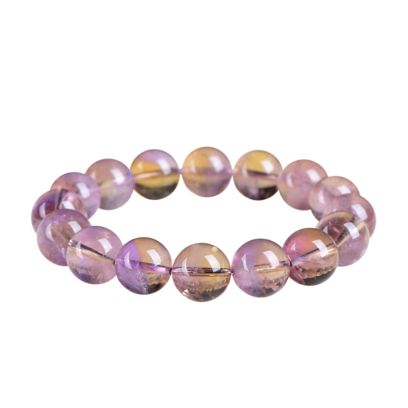 4A Grade Brazilian Natural Ametrine Single Strand Bracelet | 7~7.8mm Two-Tone Clear Healing Crystal Bracelet for Men Women