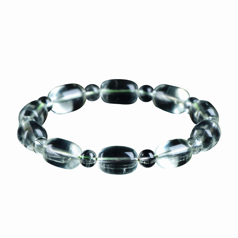 Natural Green Phantom Quartz Irregular Barrel Bracelet | 5×8mm Clear Healing Crystal Single Strand Bracelet for Men Women