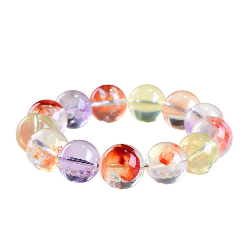 Natural Multi-Color Koi Phantom Quartz Single Strand Bracelet | 7~7.8mm Unique Inclusion Healing Crystal Bracelet for Men Women