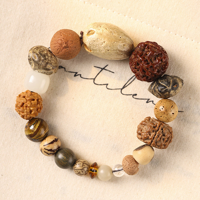 Traditional Chinese 18 Kinds Mixed Bodhi Seed Bracelet | Vintage Zen Multi-bead Unisex Worry Bead Wrist Jewelry