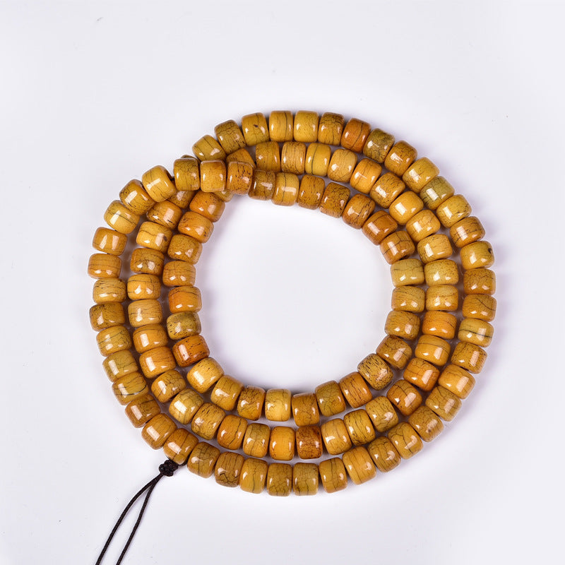 Vintage Aged Natural Yak Bone 108 Mala Beads Bracelet | Antique Cracked Barrel Prayer Bead Unisex Tibetan Meditation Necklace