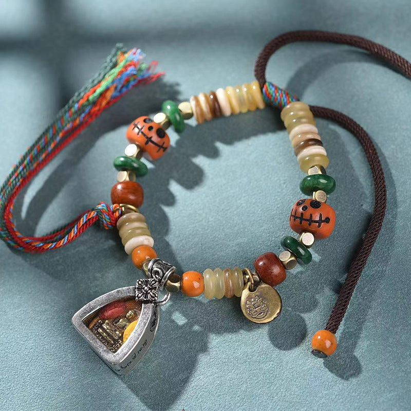 Tibetan Antler Bead Bracelet | Hand-Woven Adjustable Mala with Gau Box Buddha Pendant, Vintage Ethnic Stackable Bracelet