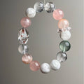 Natural multi-stone crystal bracelet with 12mm rose quartz, phantom quartz and green fluorite beads
