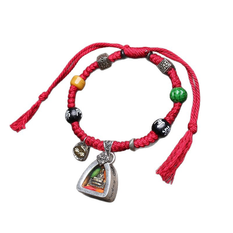 Dansenmonk Tibetan Hand-Woven Medicine Buddha Ghau Box Bracelet Vintage Ethnic Talisman for Healing Protection