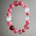 Dansenmonk Natural Rhodochrosite Crystal Bracelet 9–12mm Beads with Phantom Quartz Cube