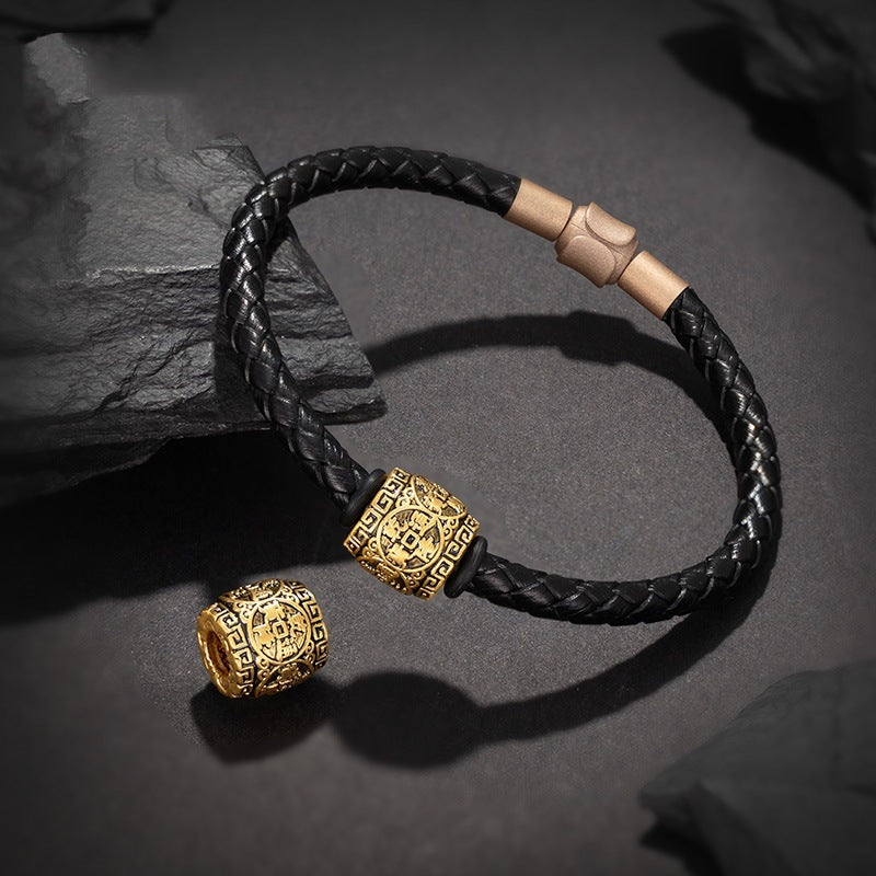 Five Emperor Coin Rotating Talisman Spacer Bead | Antiqued Brass DIY Bracelet Accessory for Good Fortune