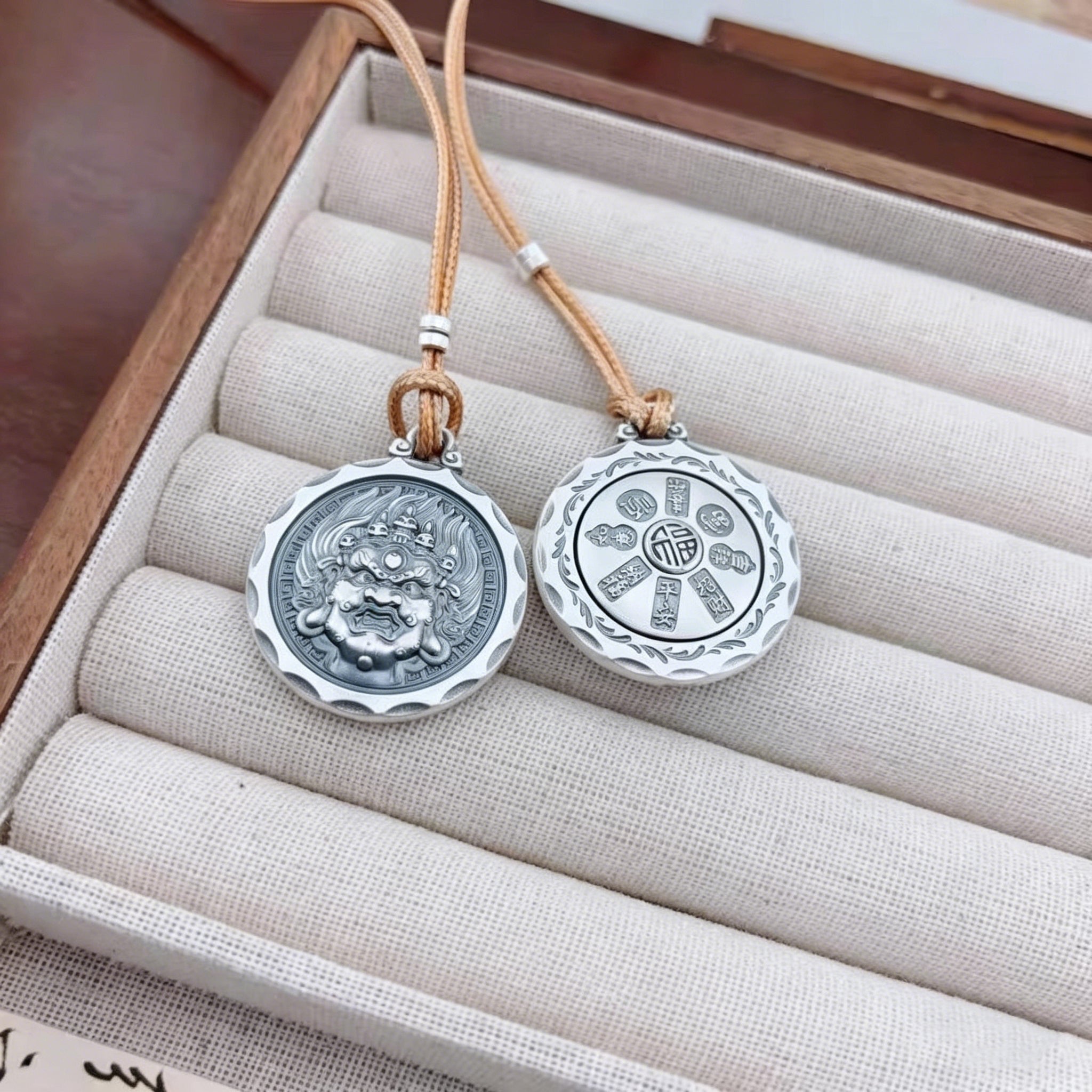 Tibetan Black Wealth God Rotating Mantra Pendant | Antique Silver Protection Amulet Necklace