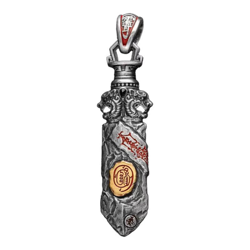 Taoist Spirit Talisman Sword Pendant | Handcrafted White Copper Protection Amulet (Multi-Use Charm)